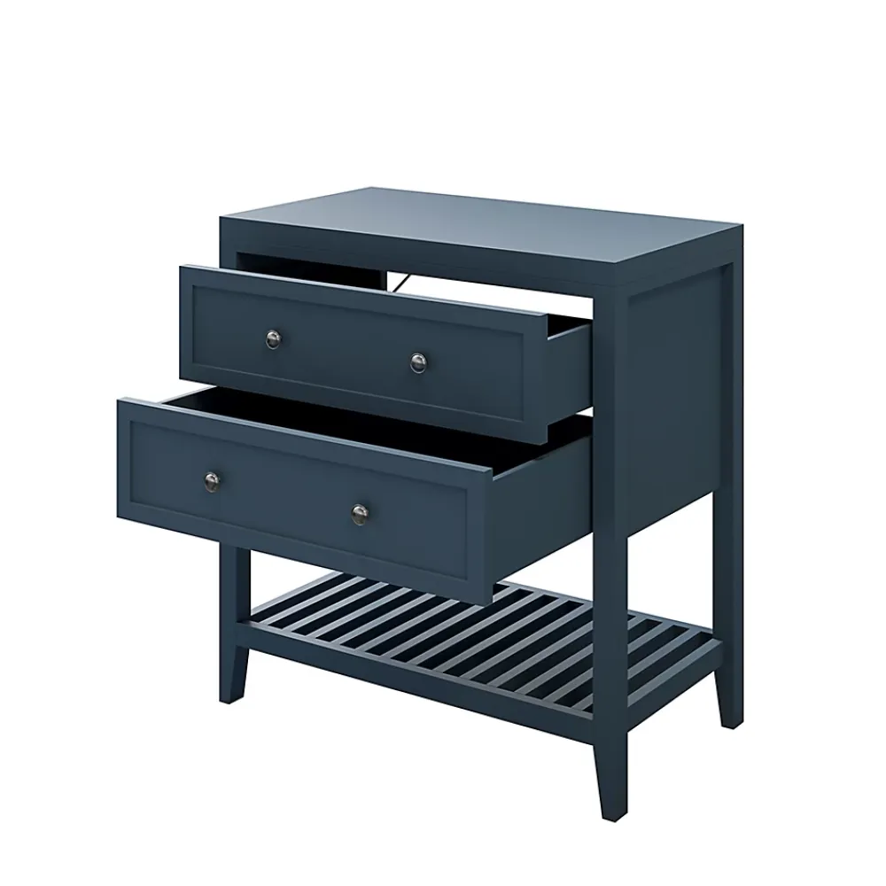 Meuble Buanderie|Meuble Vasque|GoodHome Meuble sous vasque à poser 2 tiroirs 1 niche bleu mat l.80 cm + plan de toilette, Perma