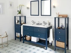 GoodHome Meuble sous vasque à poser 4 tiroirs 1 niche bleu mat l.120 cm Perma + plan double vasque Lana,