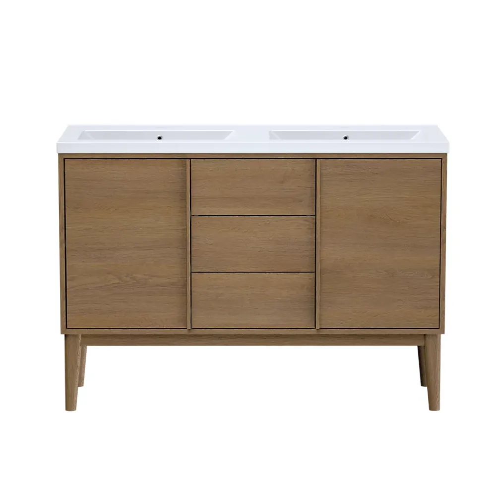 Meuble De Salle De Bains Faible Profondeur|GoodHome Meuble sous vasque à poser placage chêne H.82 x P.45 x l.120 cm Kabayan