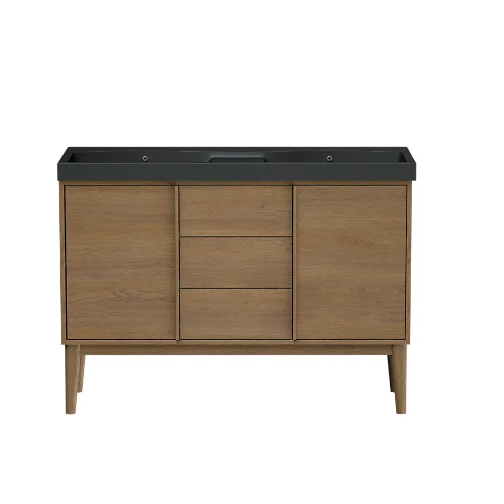Meuble De Salle De Bains Faible Profondeur|GoodHome Meuble sous vasque à poser placage chêne H.82 x P.45 x l.120 cm Kabayan