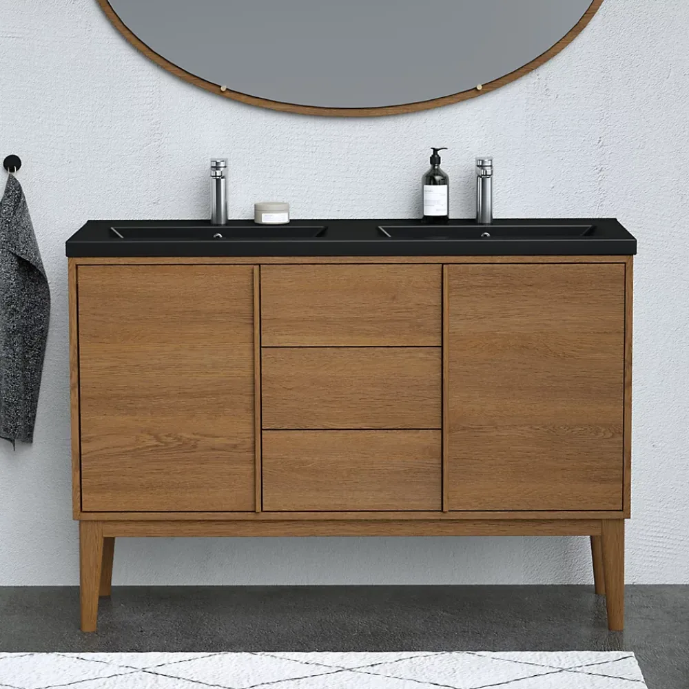 Meuble De Salle De Bains Faible Profondeur|GoodHome Meuble sous vasque à poser placage chêne H.82 x P.45 x l.120 cm Kabayan