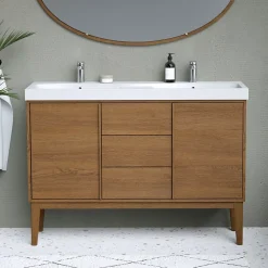 Meuble De Salle De Bains Faible Profondeur|GoodHome Meuble sous vasque à poser placage chêne H.82 x P.45 x l.120 cm Kabayan