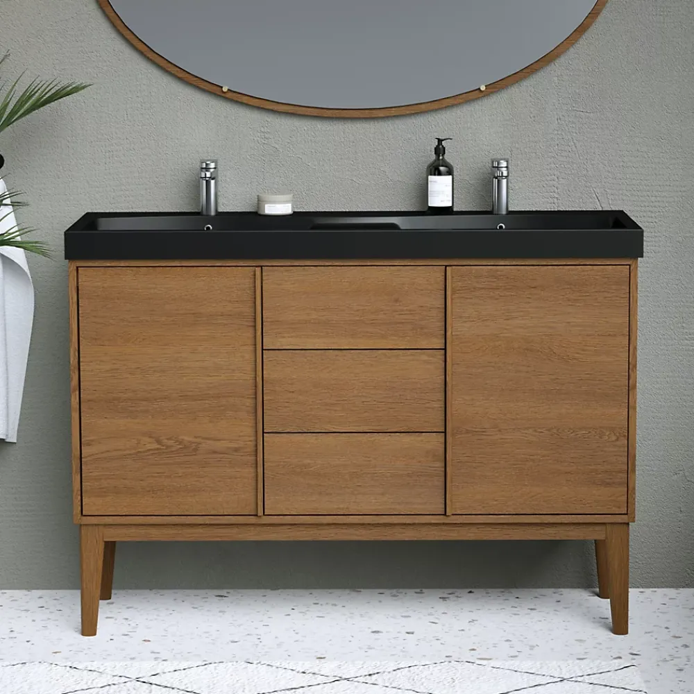 Meuble De Salle De Bains Faible Profondeur|GoodHome Meuble sous vasque à poser placage chêne H.82 x P.45 x l.120 cm Kabayan