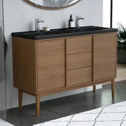 Meuble De Salle De Bains Faible Profondeur|GoodHome Meuble sous vasque à poser placage chêne H.82 x P.45 x l.120 cm Kabayan