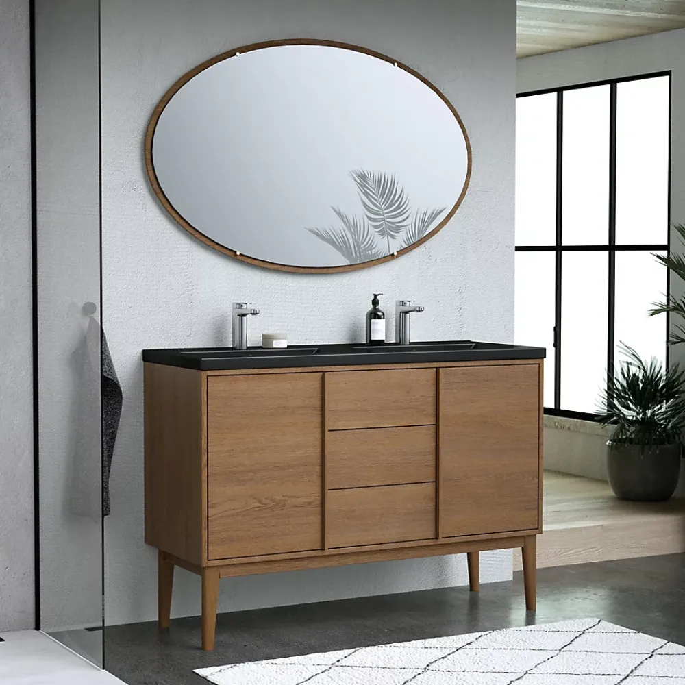 Meuble De Salle De Bains Faible Profondeur|GoodHome Meuble sous vasque à poser placage chêne H.82 x P.45 x l.120 cm Kabayan