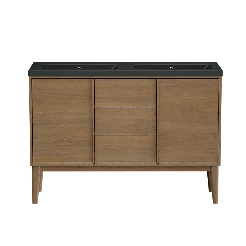 Meuble De Salle De Bains Faible Profondeur|GoodHome Meuble sous vasque à poser placage chêne H.82 x P.45 x l.120 cm Kabayan