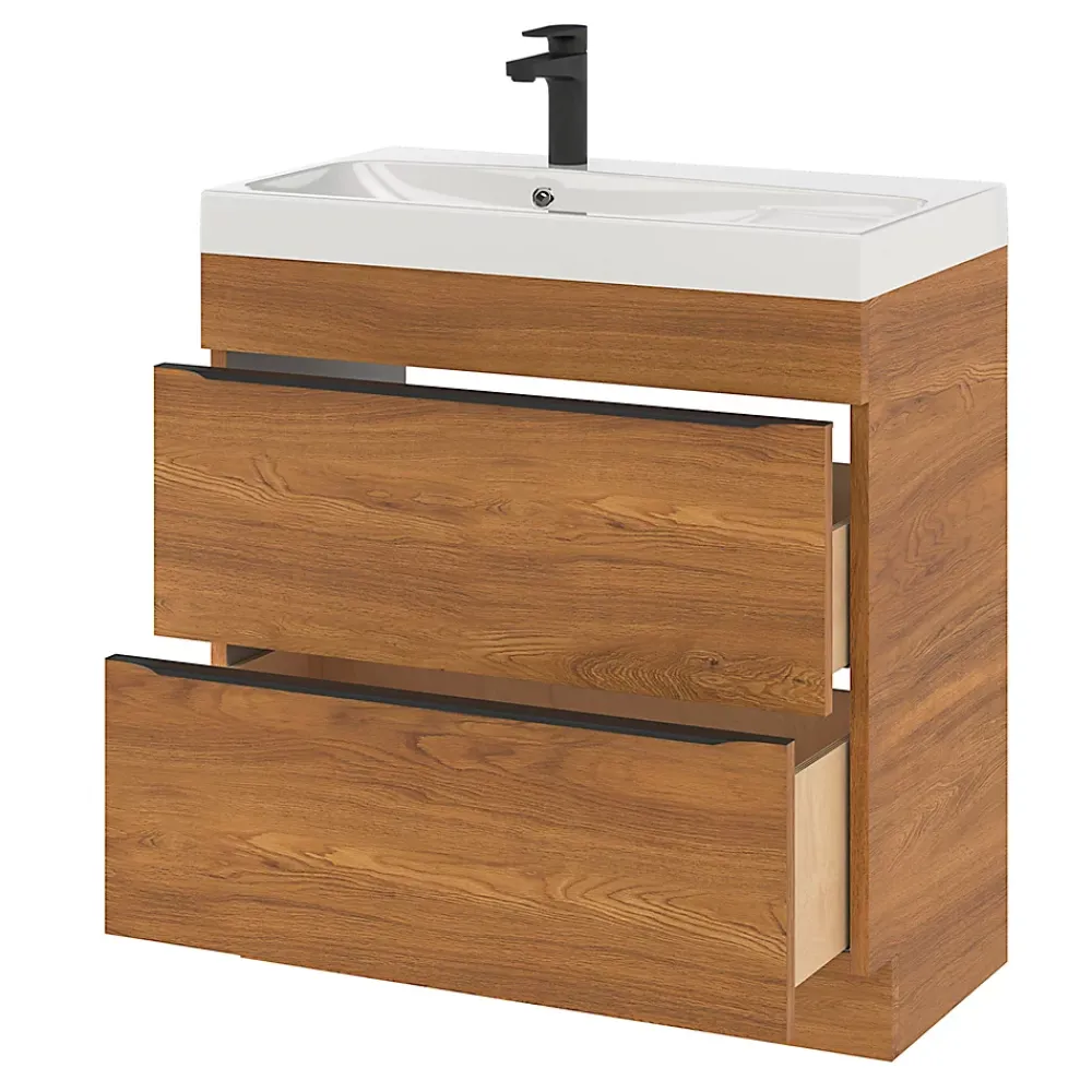 GoodHome Meuble sous vasque à poser effet noyer l.80 x H.82 x P.45 cm, Imandra