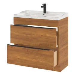 GoodHome Meuble sous vasque à poser effet noyer l.80 x H.82 x P.45 cm, Imandra