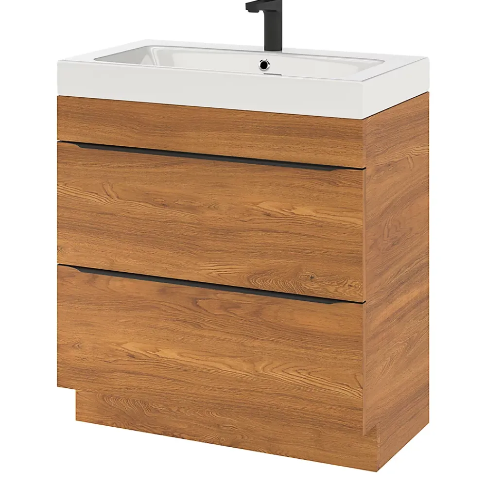 GoodHome Meuble sous vasque à poser effet noyer l.80 x H.82 x P.45 cm, Imandra