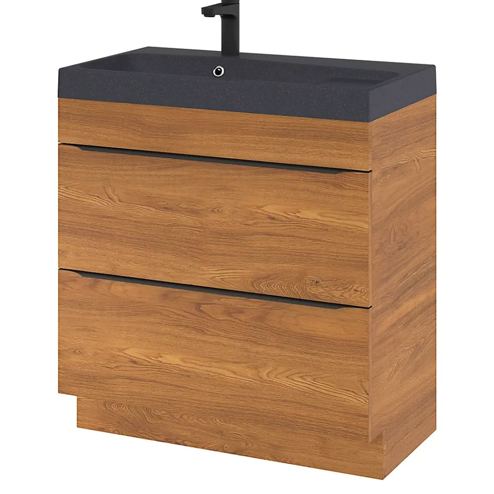 GoodHome Meuble sous vasque à poser effet noyer l.80 x H.82 x P.45 cm, Imandra