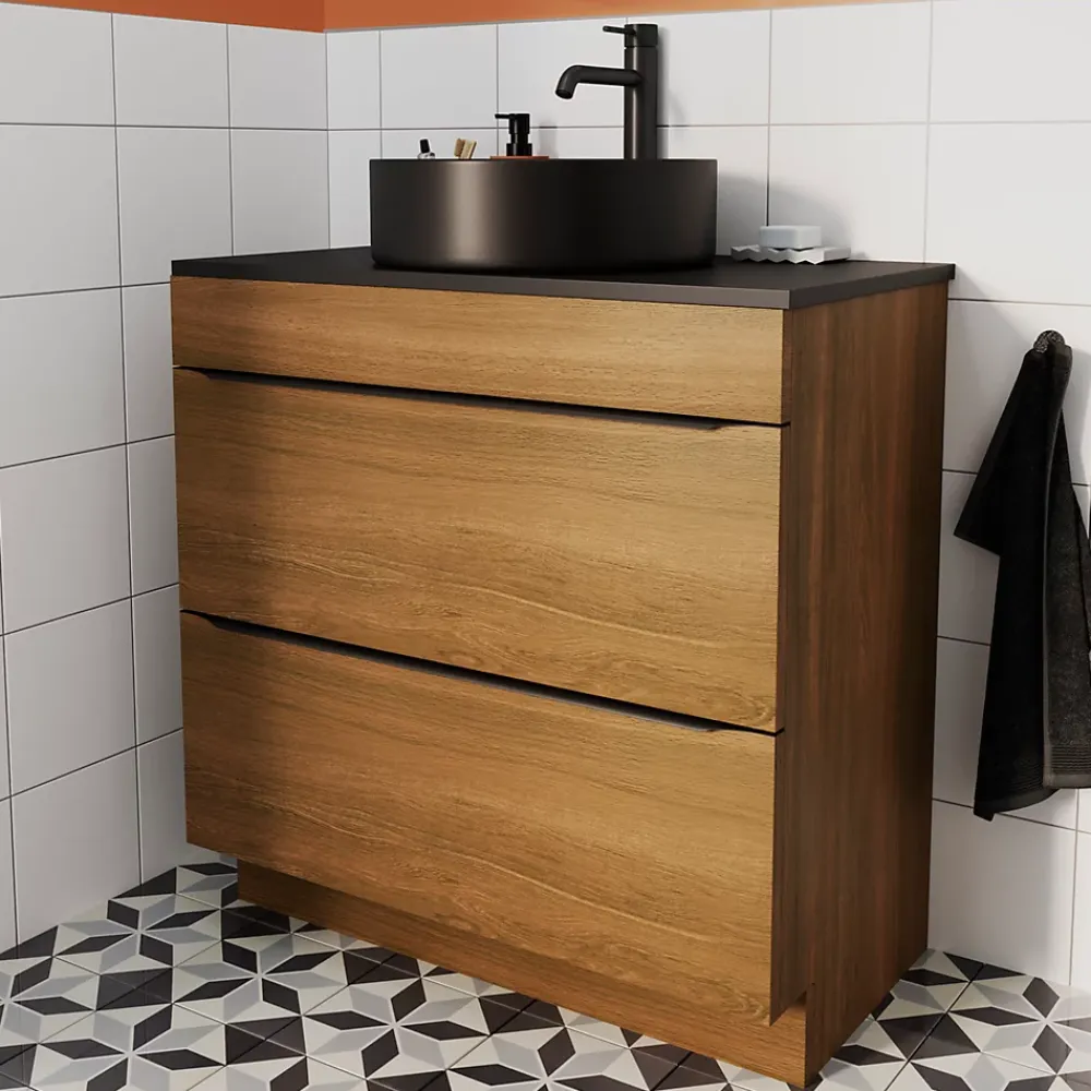GoodHome Meuble sous vasque à poser effet noyer l.80 x H.82 x P.45 cm, Imandra