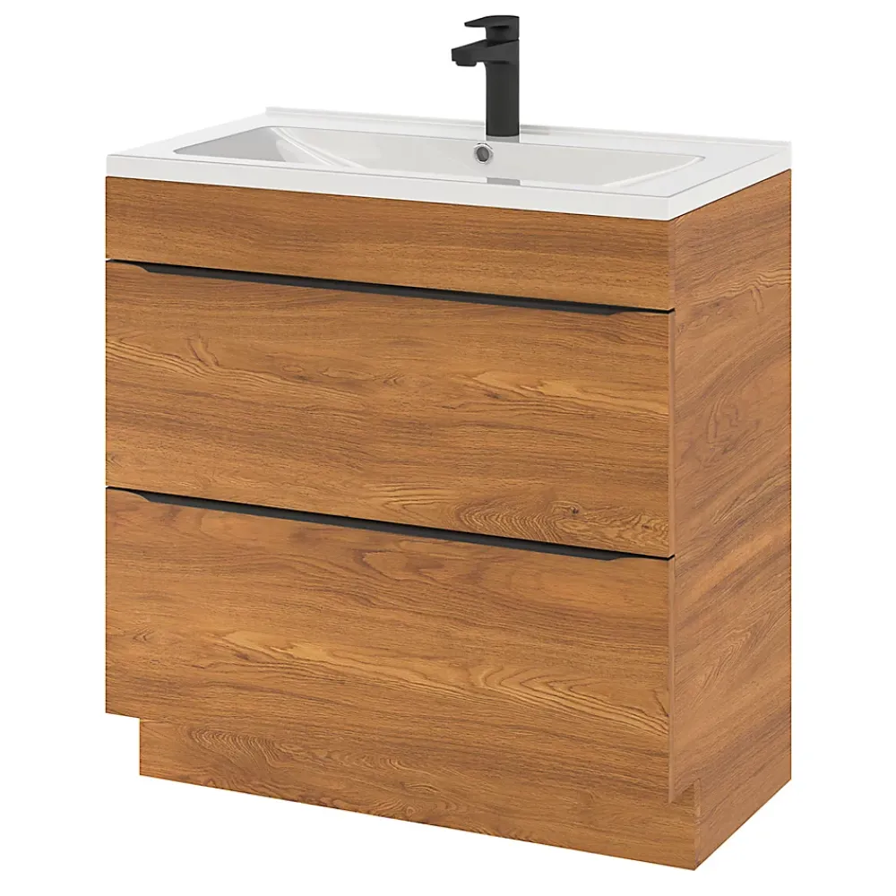 GoodHome Meuble sous vasque à poser effet noyer l.80 x H.82 x P.45 cm, Imandra