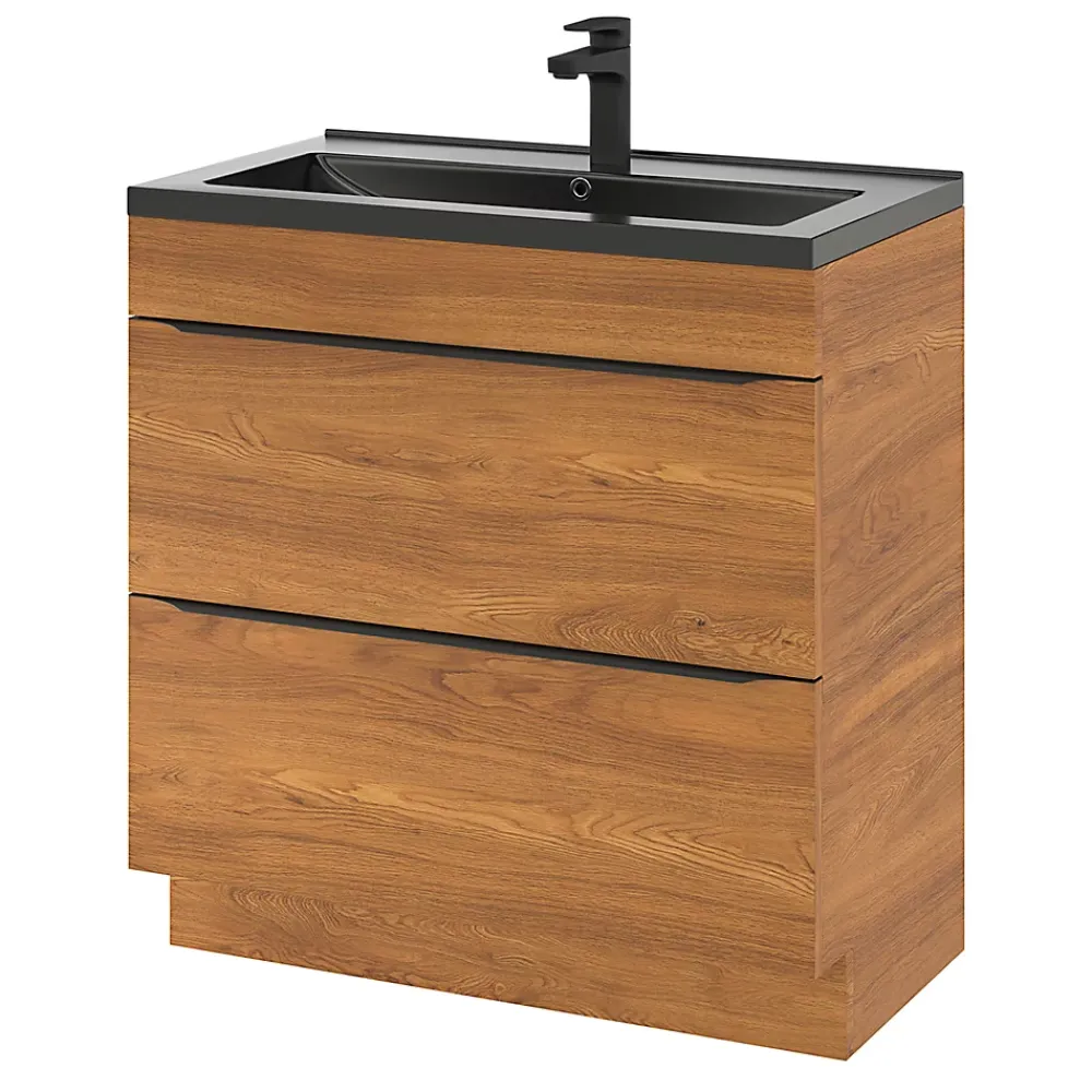 GoodHome Meuble sous vasque à poser effet noyer l.80 x H.82 x P.45 cm, Imandra