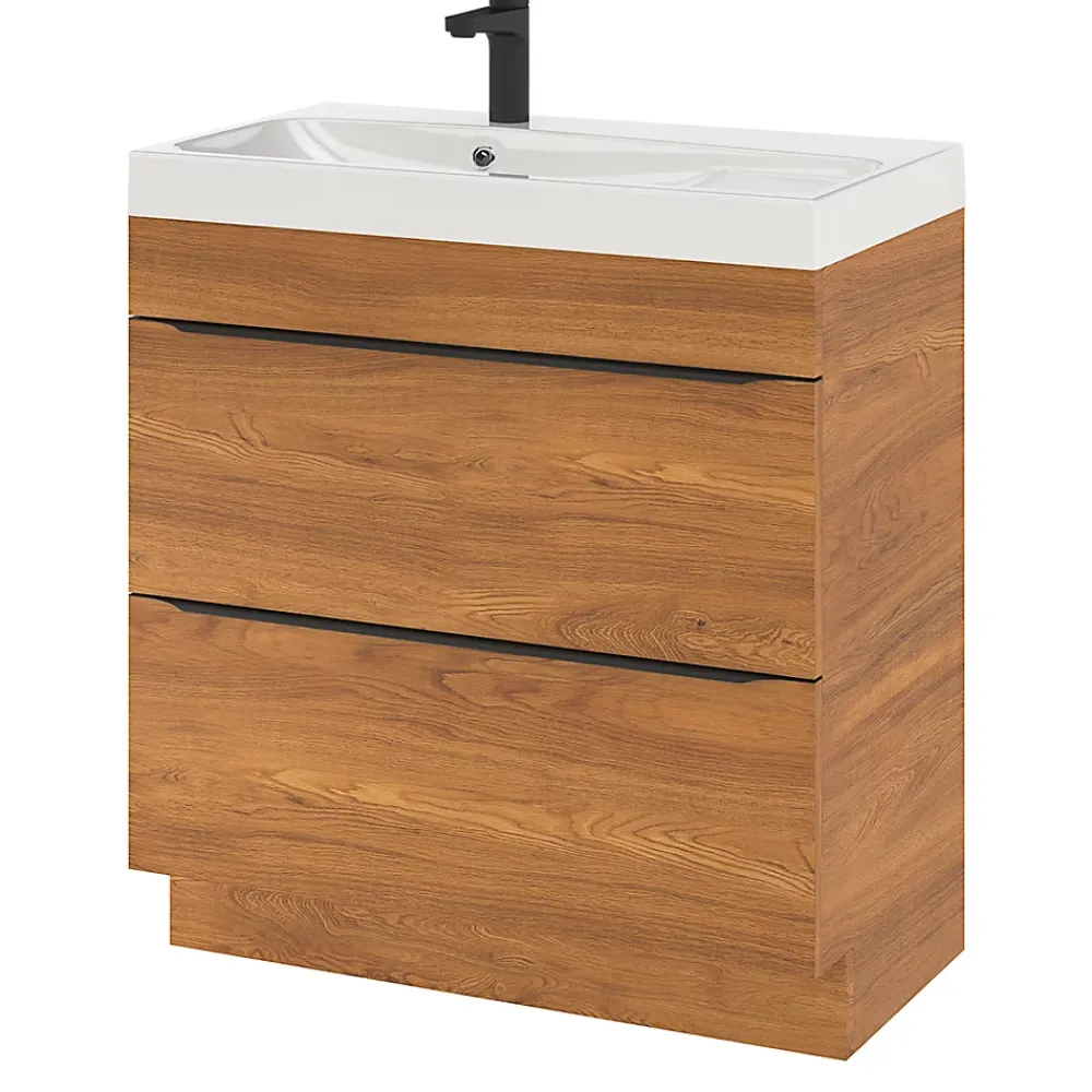 GoodHome Meuble sous vasque à poser effet noyer l.80 x H.82 x P.45 cm, Imandra