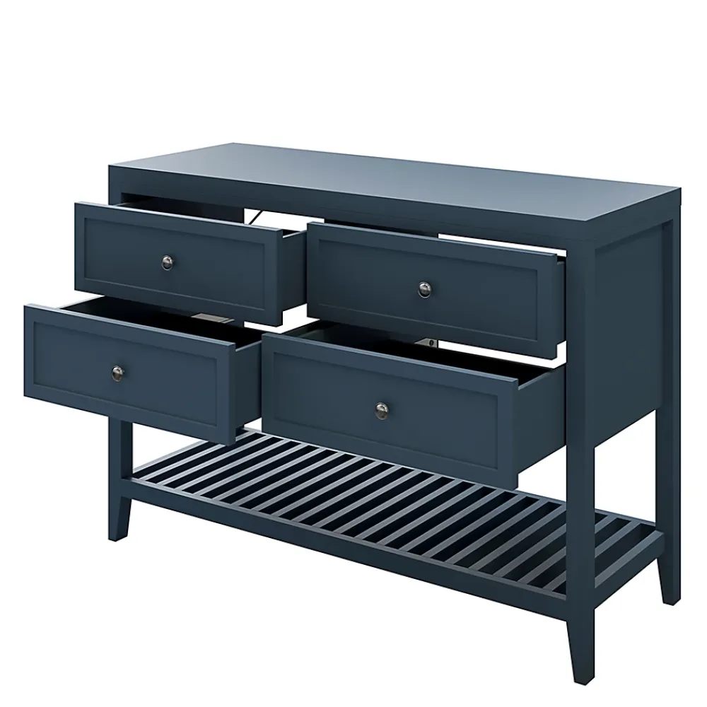 GoodHome Meuble sous vasque à poser 4 tiroirs 1 niche bleu mat l.120 cm Perma + plan de toilette,
