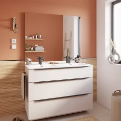 Meuble Buanderie|Meuble Sous-Vasque| Meuble sous vasque à poser blanc mat l.120 x H.88 x P.50 cm, Pamili