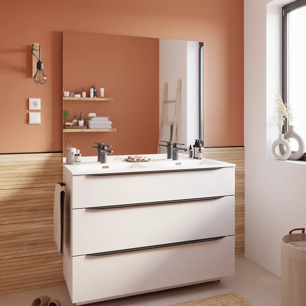 Meuble Buanderie|Meuble Sous-Vasque| Meuble sous vasque à poser blanc mat l.120 x H.88 x P.50 cm, Pamili