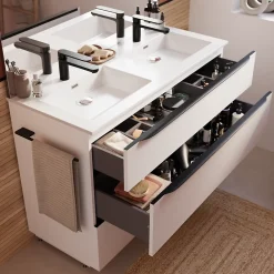 Meuble Buanderie|Meuble Sous-Vasque| Meuble sous vasque à poser blanc mat l.120 x H.88 x P.50 cm, Pamili