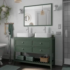 Meuble Buanderie|GoodHome Meuble sous vasque à poser l.120 cm vert + plan de toilette, Perma