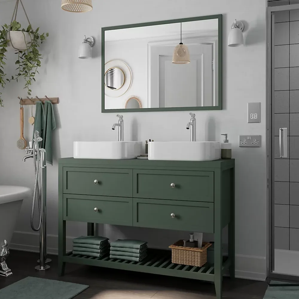 Meuble Buanderie|GoodHome Meuble sous vasque à poser l.120 cm vert + plan de toilette, Perma