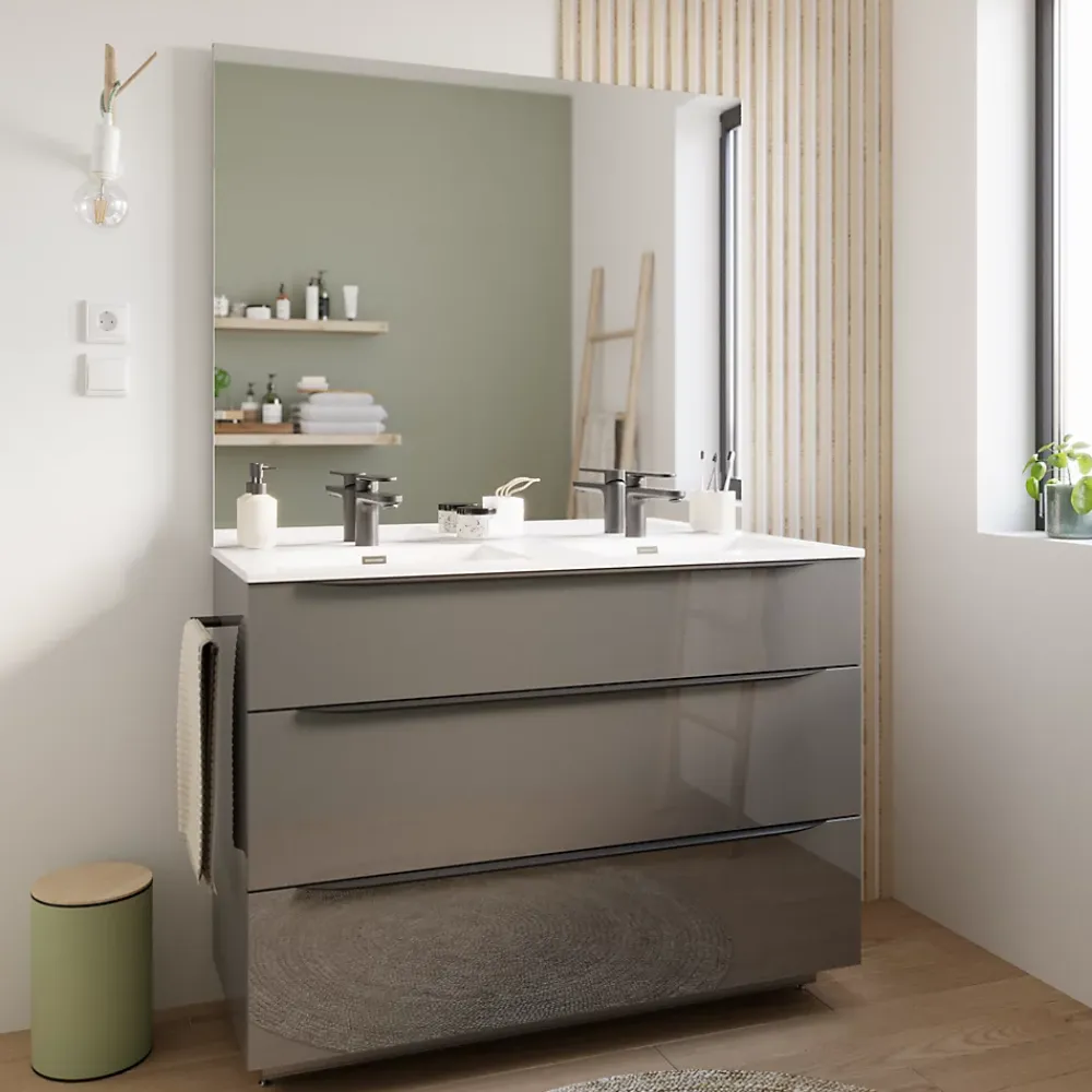 Meuble sous vasque à poser gris anthracite l.120 x H.88 x P.50 cm, Pamili