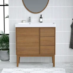 GoodHome Meuble sous vasque à poser placage chêne H.82 x P.45 x l.80 cm Kabayan