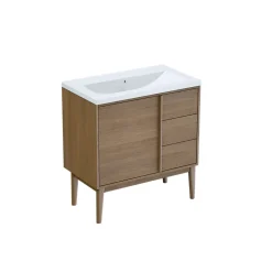 GoodHome Meuble sous vasque à poser placage chêne H.82 x P.45 x l.80 cm Kabayan