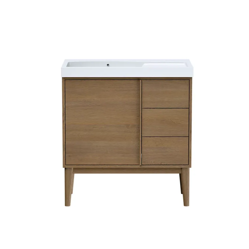 GoodHome Meuble sous vasque à poser placage chêne H.82 x P.45 x l.80 cm Kabayan