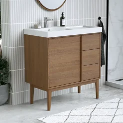 GoodHome Meuble sous vasque à poser placage chêne H.82 x P.45 x l.80 cm Kabayan