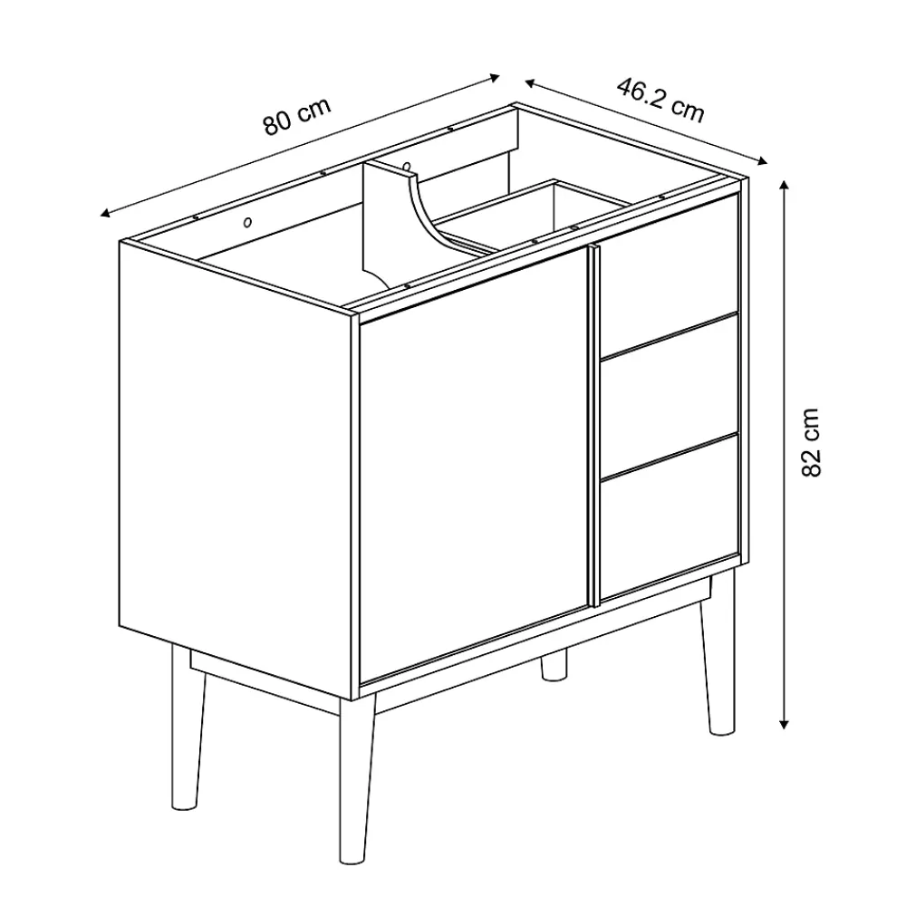 GoodHome Meuble sous vasque à poser placage chêne H.82 x P.45 x l.80 cm Kabayan
