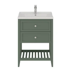 GoodHome Meuble sous vasque à poser 2 tiroirs 1 niche vert mat l.60 x H.80,6 x P.45 cm, Perma