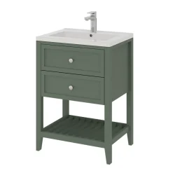 GoodHome Meuble sous vasque à poser 2 tiroirs 1 niche vert mat l.60 x H.80,6 x P.45 cm, Perma