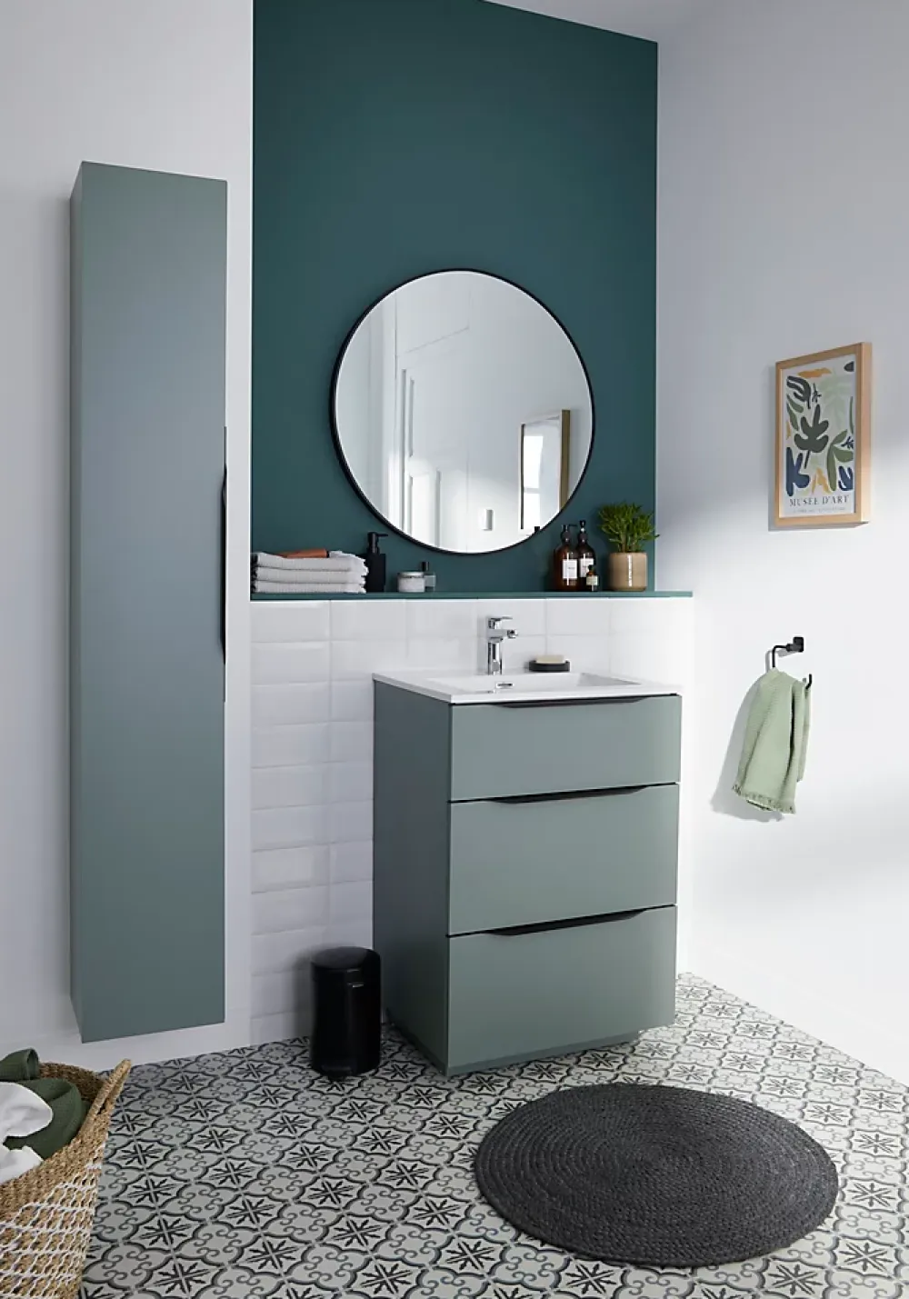 Meuble sous vasque à poser vert sauge mat l.60 x H.88 x P.50 cm, Pamili