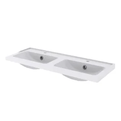 GoodHome Meuble sous vasque à poser 4 tiroirs 1 niche placage chêne l.120 cm Perma + plan double vasque céramique blanc Lana,