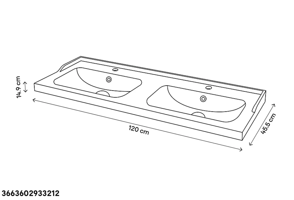 GoodHome Meuble sous vasque à poser 4 tiroirs 1 niche placage chêne l.120 cm Perma + plan double vasque céramique blanc Lana,