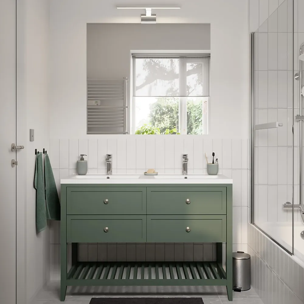 GoodHome Meuble sous vasque à poser l.120 cm vert + plan double vasque Nira, Perma