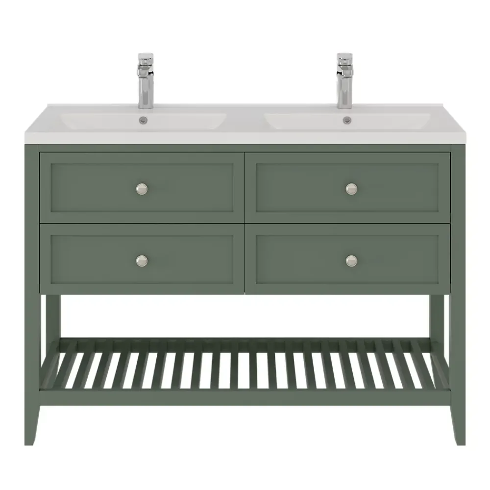 GoodHome Meuble sous vasque à poser l.120 cm vert + plan double vasque Nira, Perma