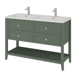 GoodHome Meuble sous vasque à poser l.120 cm vert + plan double vasque Nira, Perma