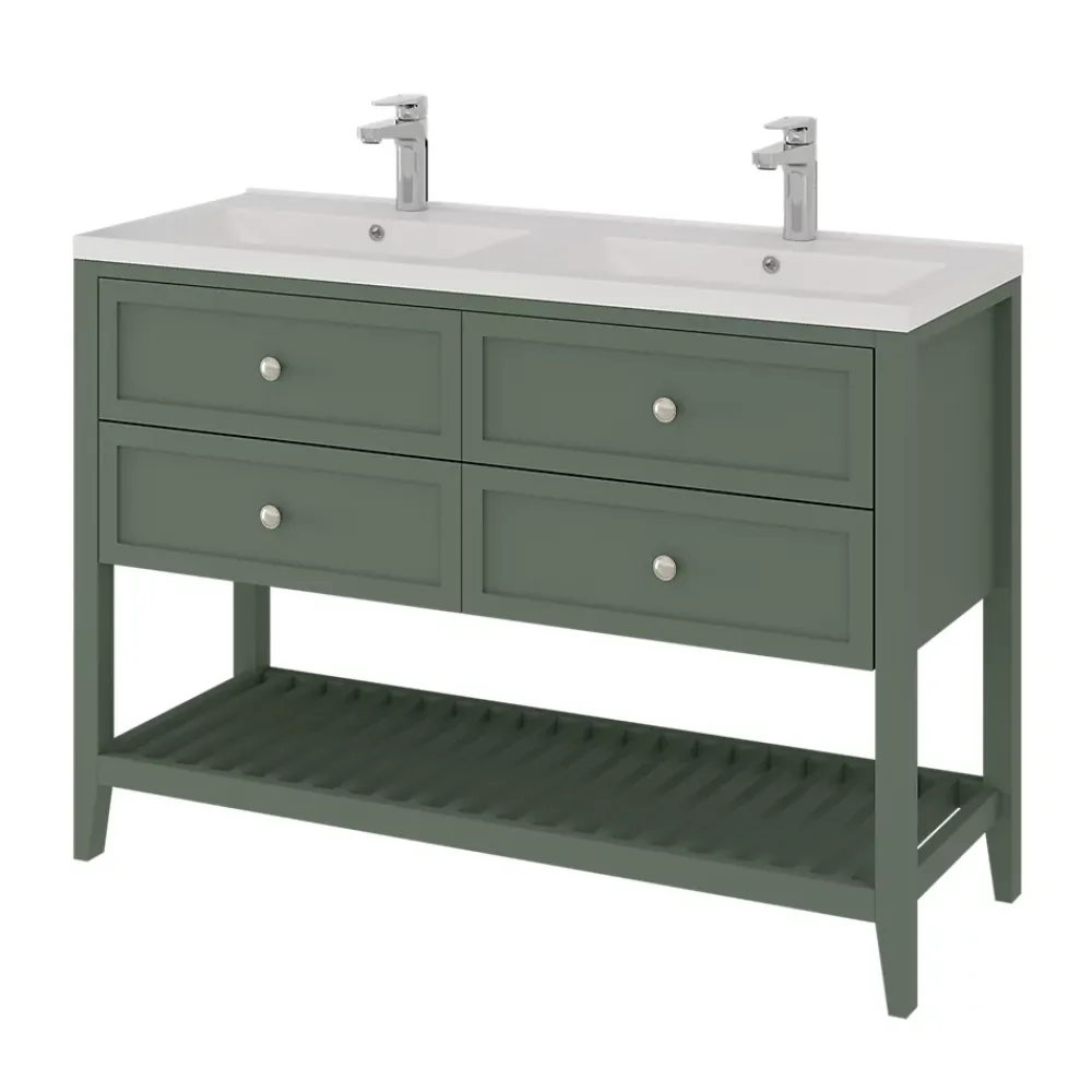 GoodHome Meuble sous vasque à poser l.120 cm vert + plan double vasque Nira, Perma