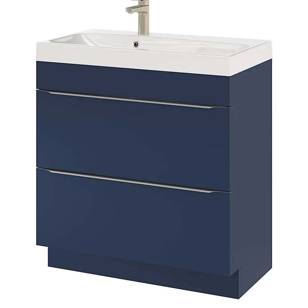 GoodHome Meuble sous vasque à poser bleu nuit mat l.80 x H.82 x P.45 cm, Imandra