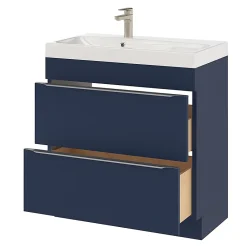 GoodHome Meuble sous vasque à poser bleu nuit mat l.80 x H.82 x P.45 cm, Imandra