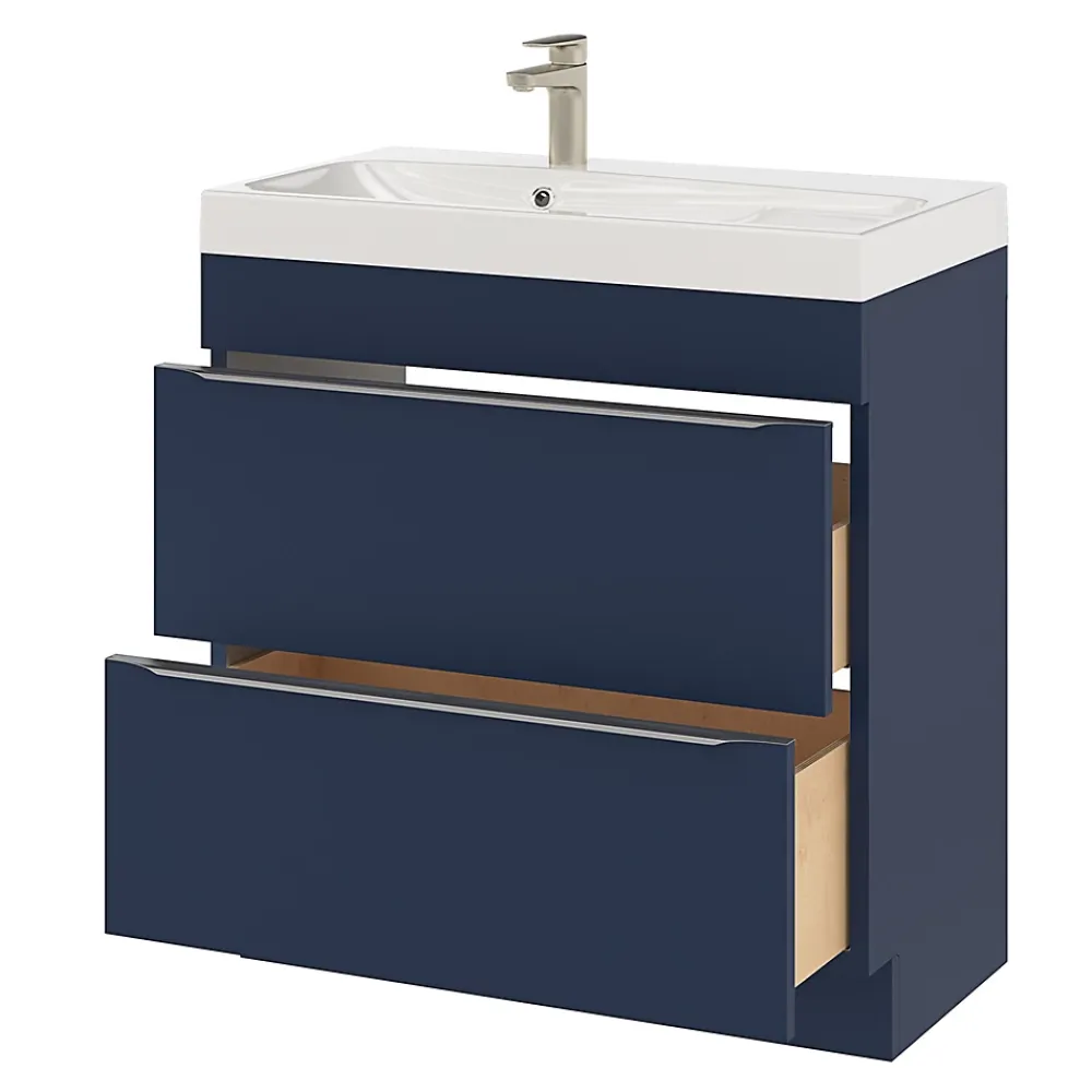 GoodHome Meuble sous vasque à poser bleu nuit mat l.80 x H.82 x P.45 cm, Imandra