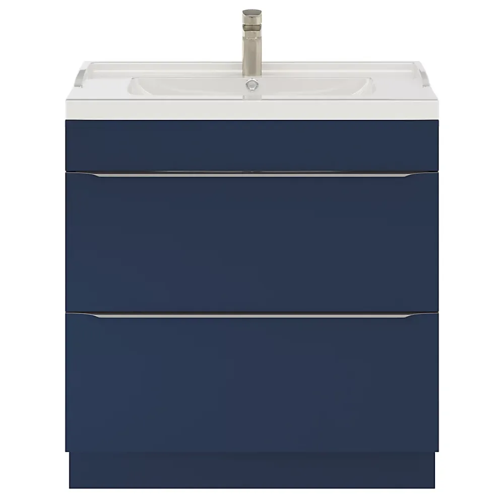 GoodHome Meuble sous vasque à poser bleu nuit mat l.80 x H.82 x P.45 cm, Imandra