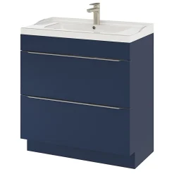 GoodHome Meuble sous vasque à poser bleu nuit mat l.80 x H.82 x P.45 cm, Imandra