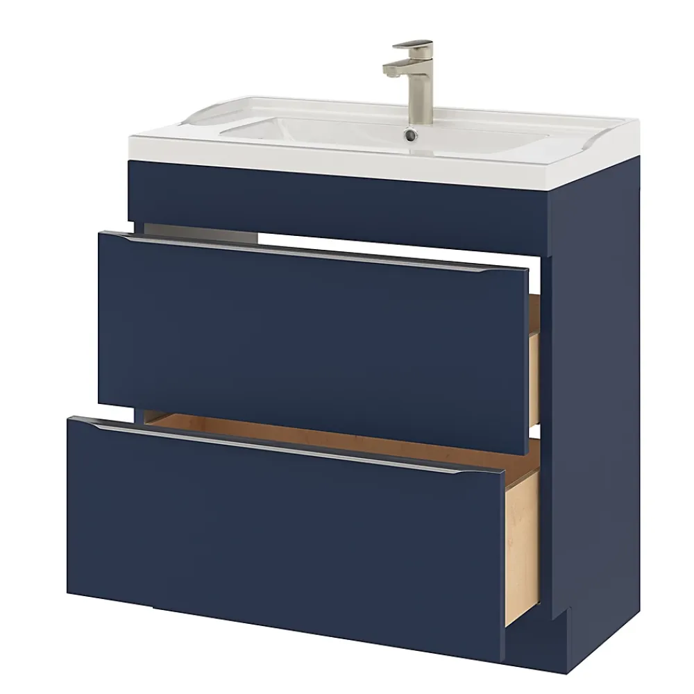GoodHome Meuble sous vasque à poser bleu nuit mat l.80 x H.82 x P.45 cm, Imandra