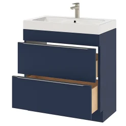 GoodHome Meuble sous vasque à poser bleu nuit mat l.80 x H.82 x P.45 cm, Imandra