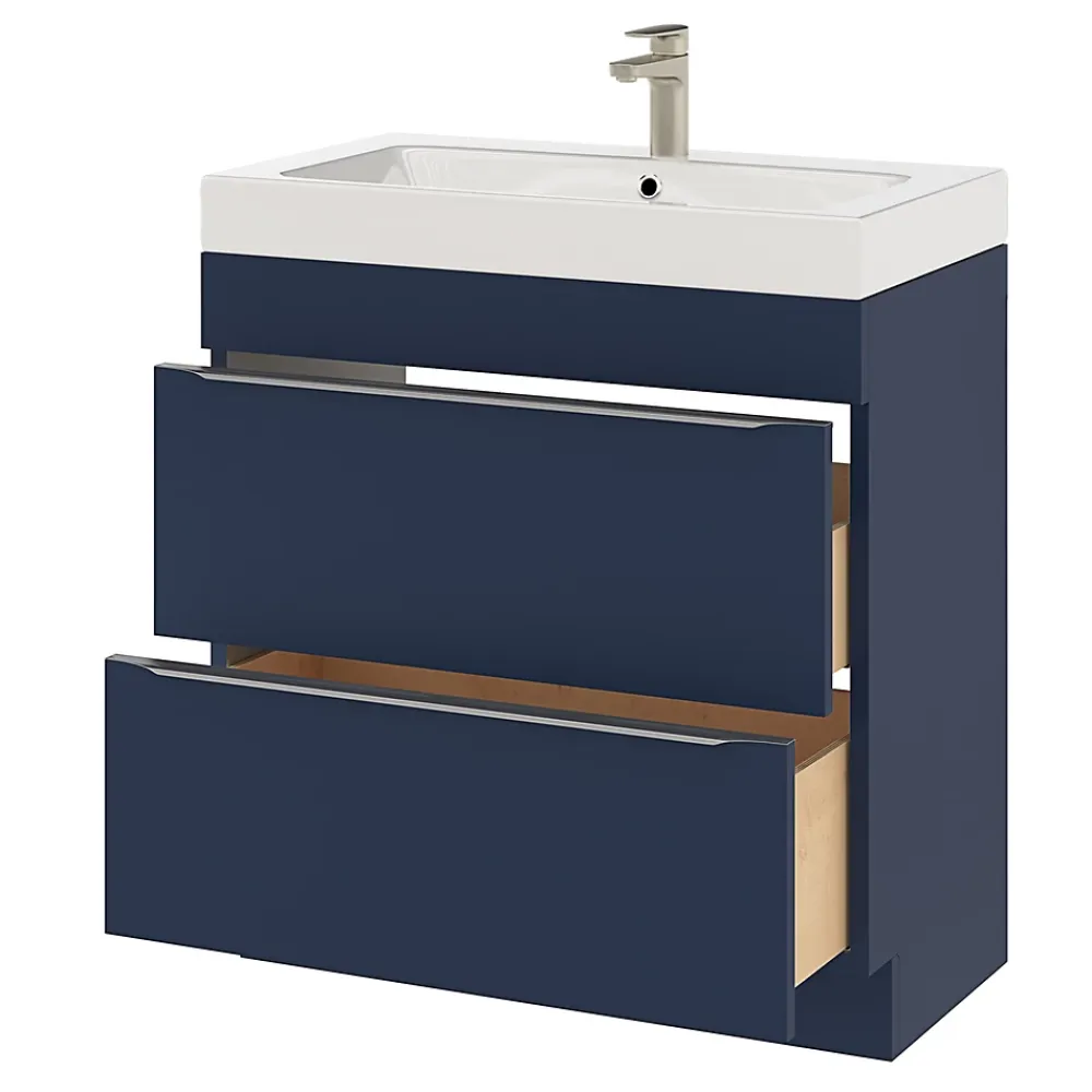 GoodHome Meuble sous vasque à poser bleu nuit mat l.80 x H.82 x P.45 cm, Imandra