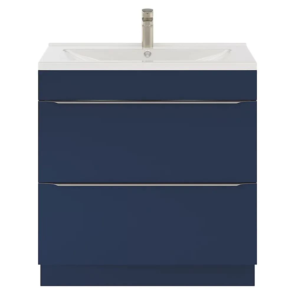 GoodHome Meuble sous vasque à poser bleu nuit mat l.80 x H.82 x P.45 cm, Imandra