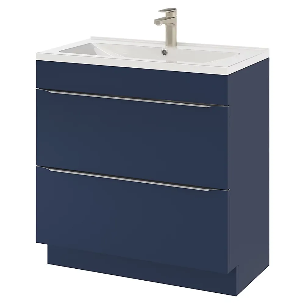 GoodHome Meuble sous vasque à poser bleu nuit mat l.80 x H.82 x P.45 cm, Imandra
