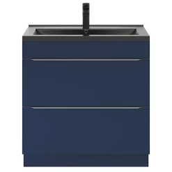 GoodHome Meuble sous vasque à poser bleu nuit mat l.80 x H.82 x P.45 cm, Imandra